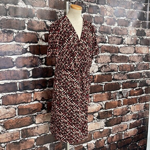 Evan Picone Bold Beginnings Dress NWT Midi V-Neck Twist Tobacco Combo Size 16 - Picture 8 of 16